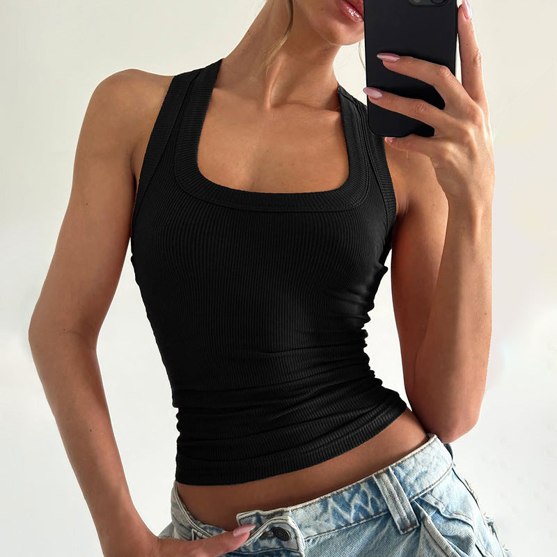 Women Clothing Summer Solid Color Slim Fit I Shape Cropped Vest for Women