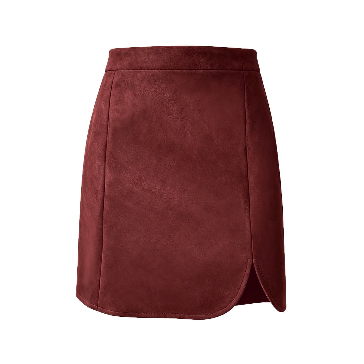 Autumn Winter Women Clothing Suede Skirt High Waist Zipper Solid Color Sheath Split Skirt