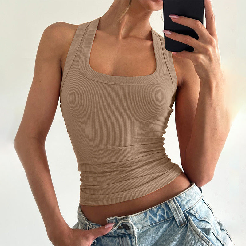 Women Clothing Summer Solid Color Slim Fit I Shape Cropped Vest for Women