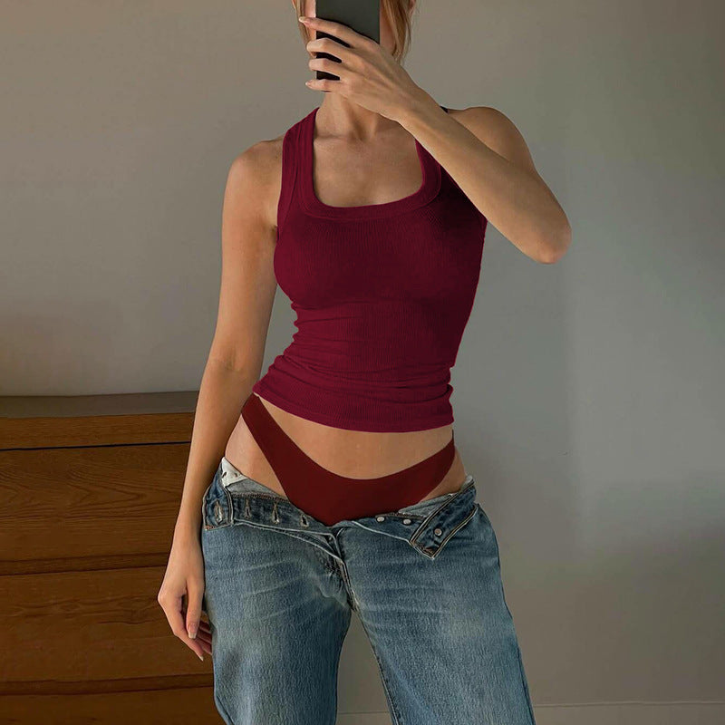 Women Clothing Summer Solid Color Slim Fit I Shape Cropped Vest for Women