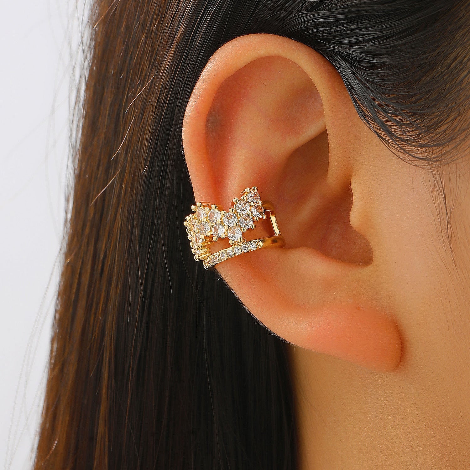 Copper Inlaid Zircon No Piercing Ear Clip