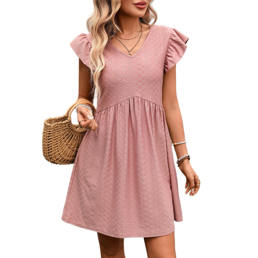 Ruffle Slimming Short Sleeve Large Swing Elegant Dress