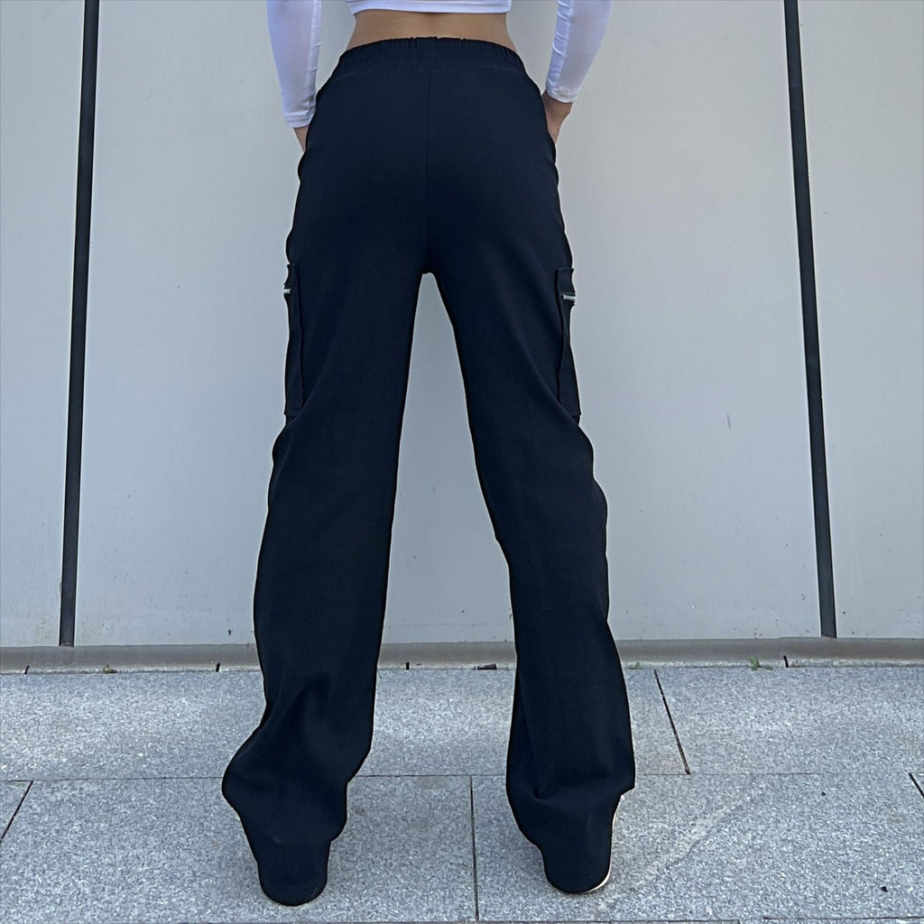 Women's Cargo Pants Pocket Zipper Trousers Loose Street Straight Leg Pants Mop Trousers