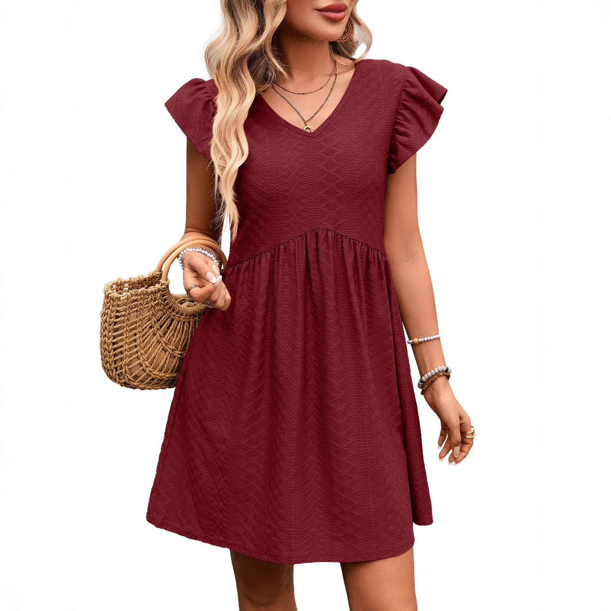 Ruffle Slimming Short Sleeve Large Swing Elegant Dress