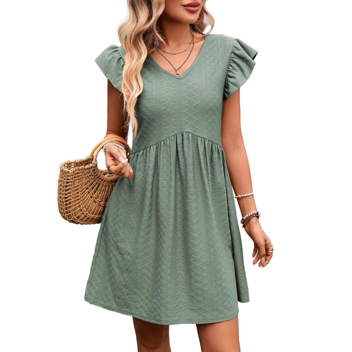 Ruffle Slimming Short Sleeve Large Swing Elegant Dress