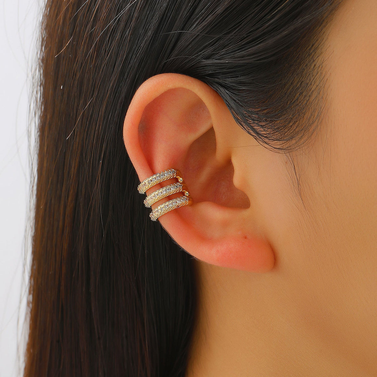 Copper Inlaid Zircon No Piercing Ear Clip