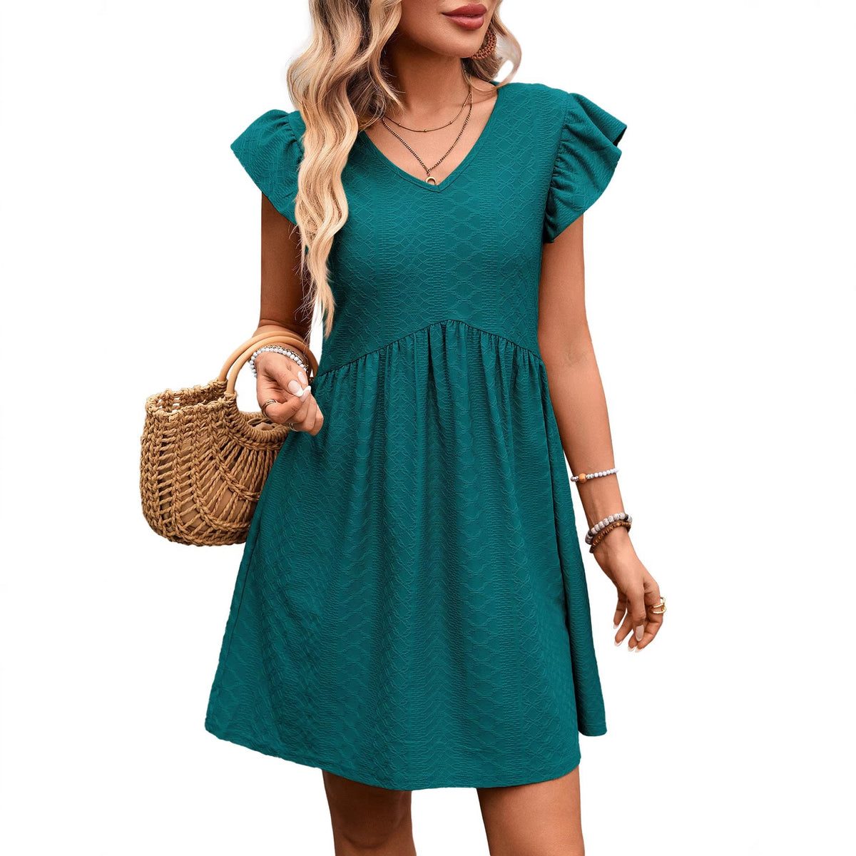 Ruffle Slimming Short Sleeve Large Swing Elegant Dress