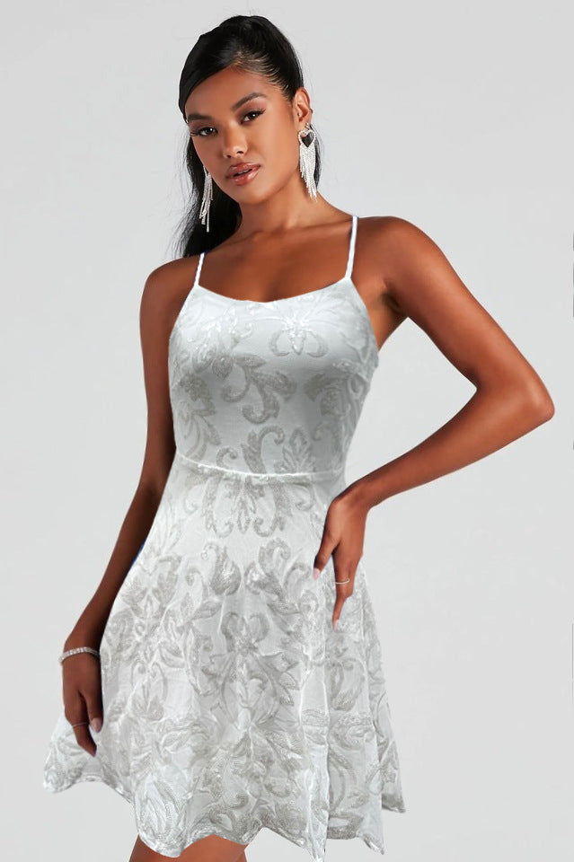 Women Sequin Mini Dress Cocktail Party Strap Dress