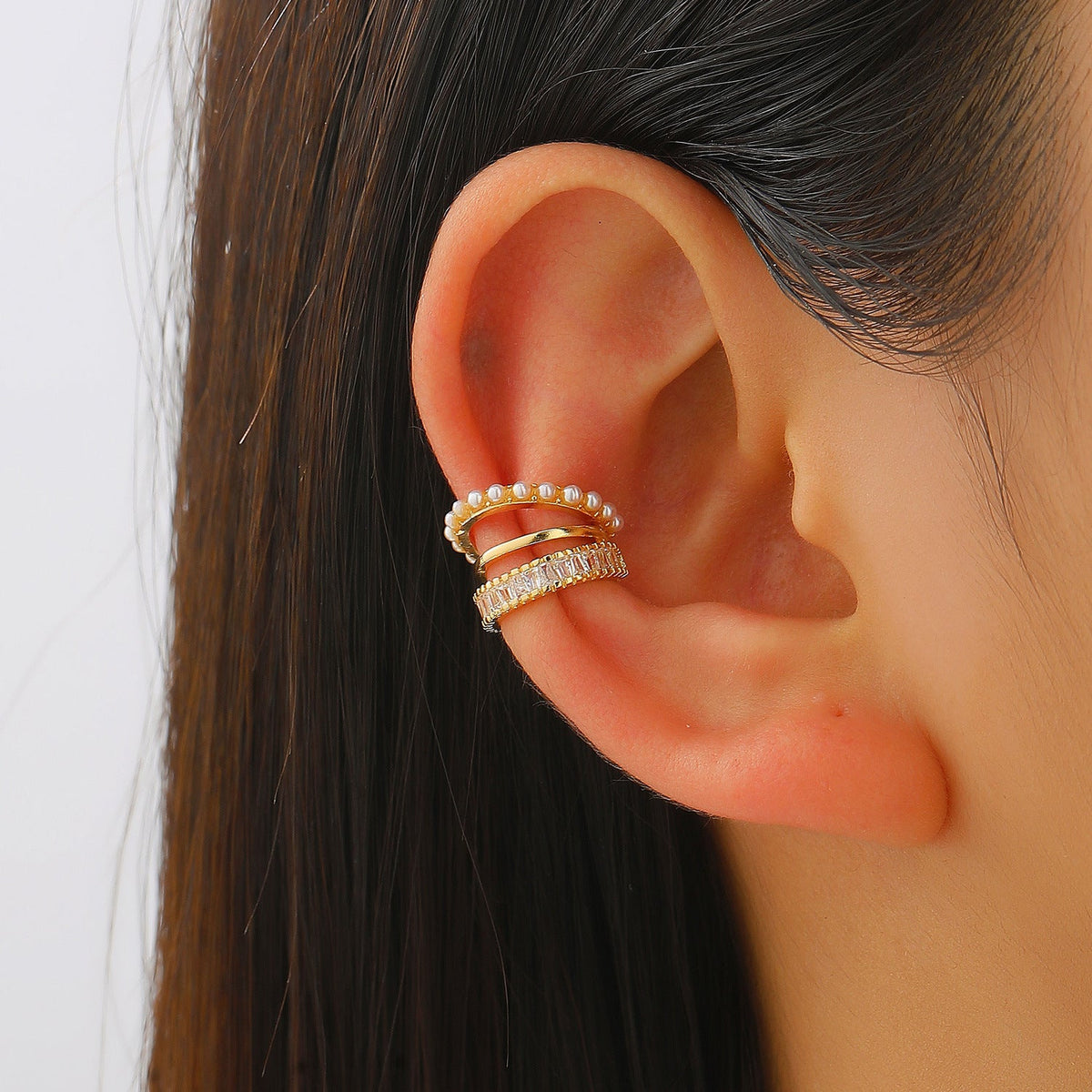 Copper Inlaid Zircon No Piercing Ear Clip