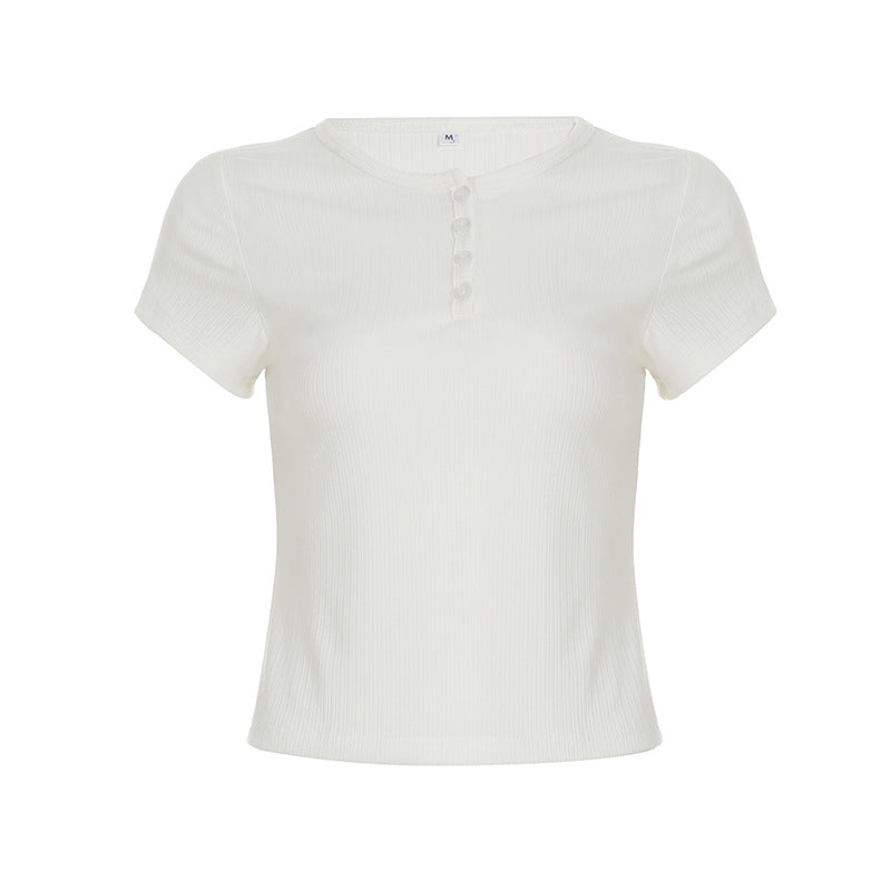 Top Solid Basic Casual Half Open Collar Slim Slimming Short Sleeve T shirt