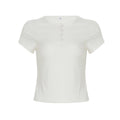 Top Solid Basic Casual Half Open Collar Slim Slimming Short Sleeve T shirt