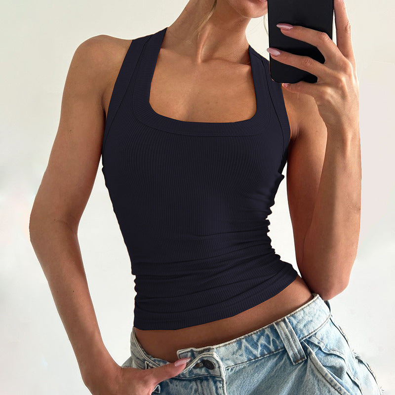 Women Clothing Summer Solid Color Slim Fit I Shape Cropped Vest for Women