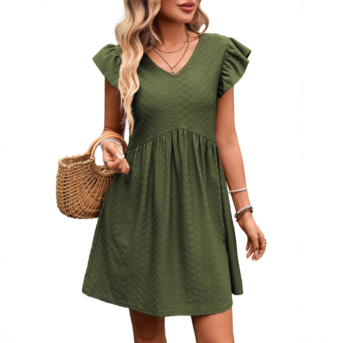 Ruffle Slimming Short Sleeve Large Swing Elegant Dress