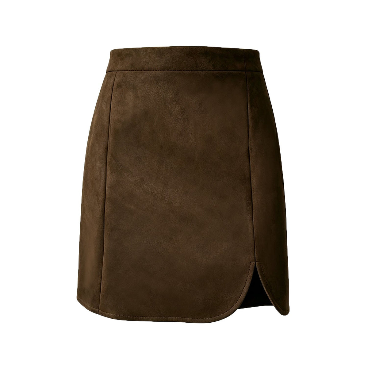 Autumn Winter Women Clothing Suede Skirt High Waist Zipper Solid Color Sheath Split Skirt