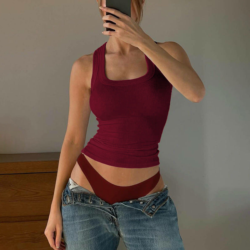 Women Clothing Summer Solid Color Slim Fit I Shape Cropped Vest for Women