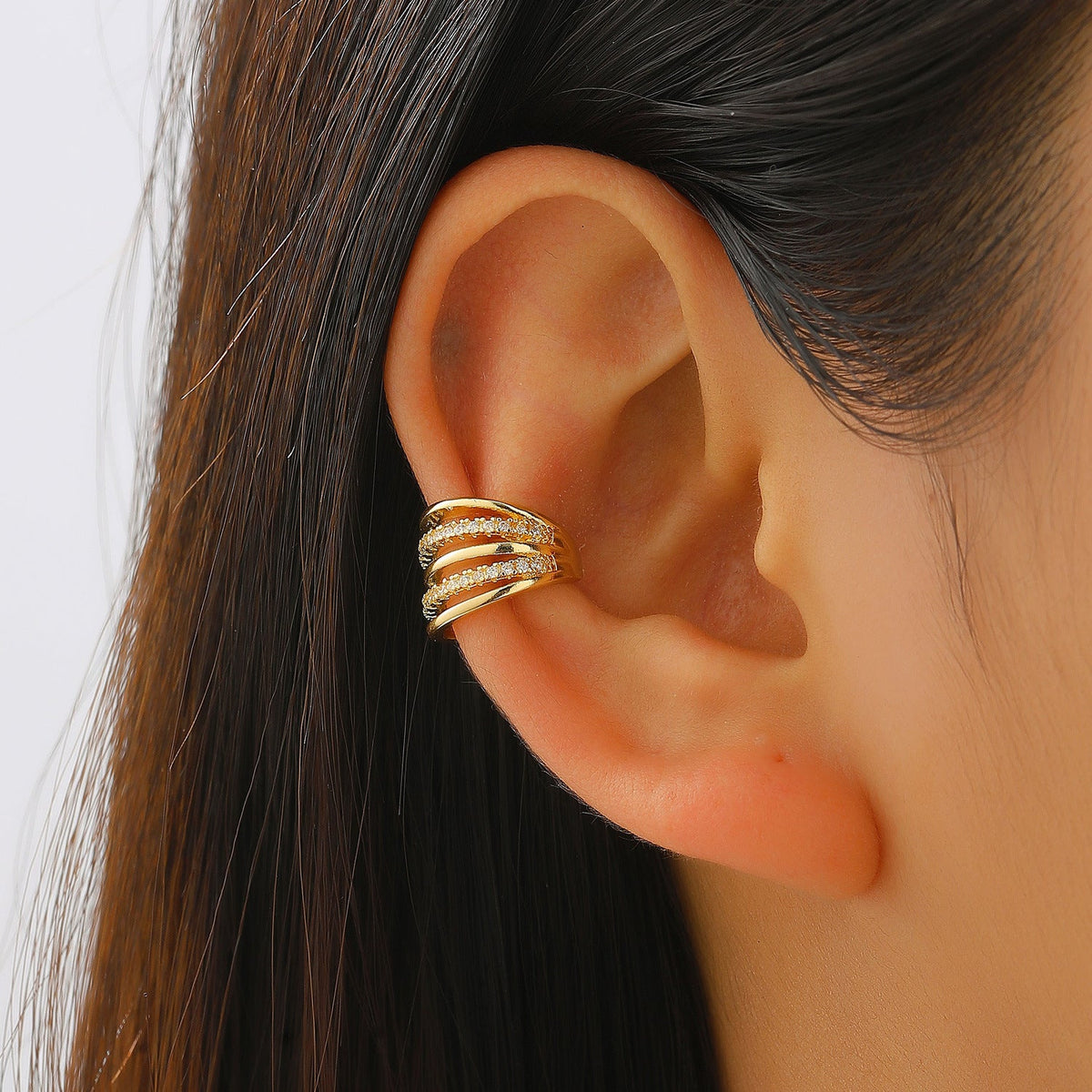 Copper Inlaid Zircon No Piercing Ear Clip