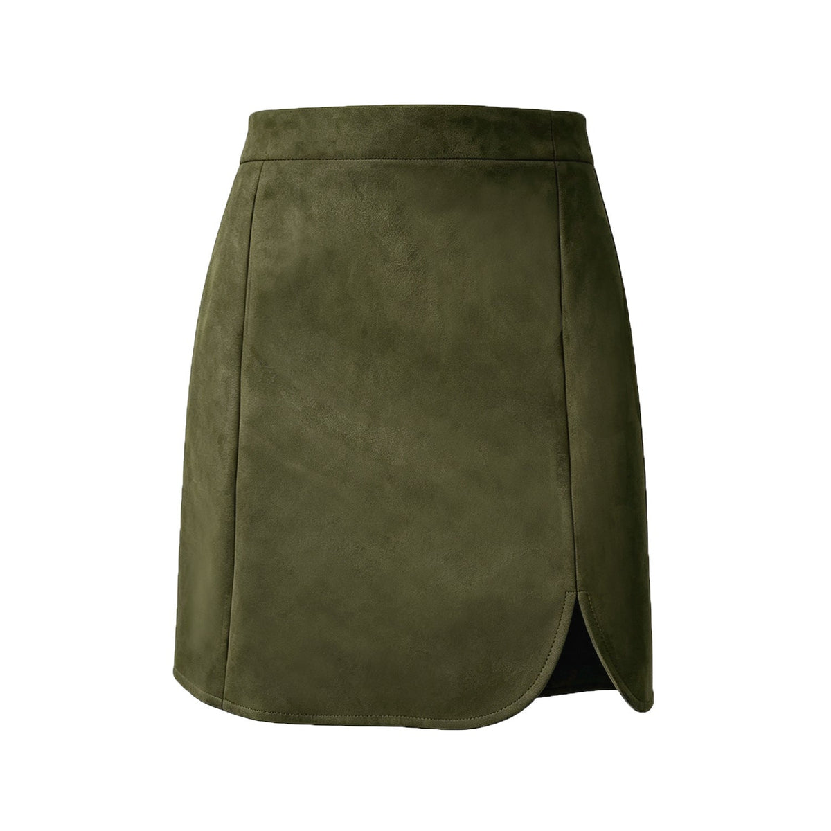 Autumn Winter Women Clothing Suede Skirt High Waist Zipper Solid Color Sheath Split Skirt