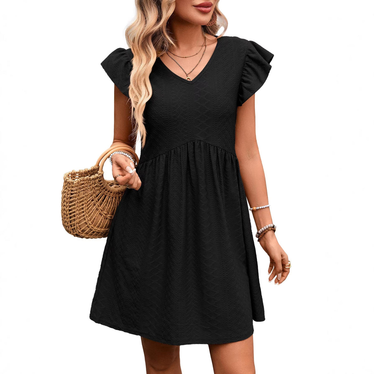 Ruffle Slimming Short Sleeve Large Swing Elegant Dress