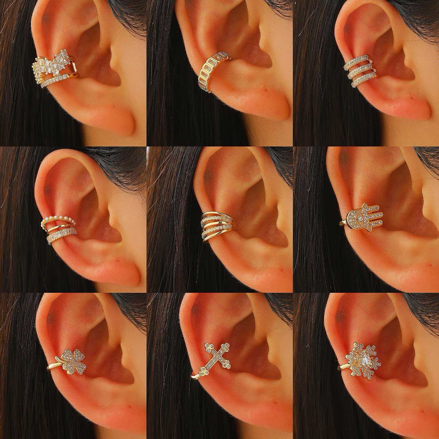 Copper Inlaid Zircon No Piercing Ear Clip