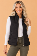 Solid Stand Collar Zip Up Puffer Vest