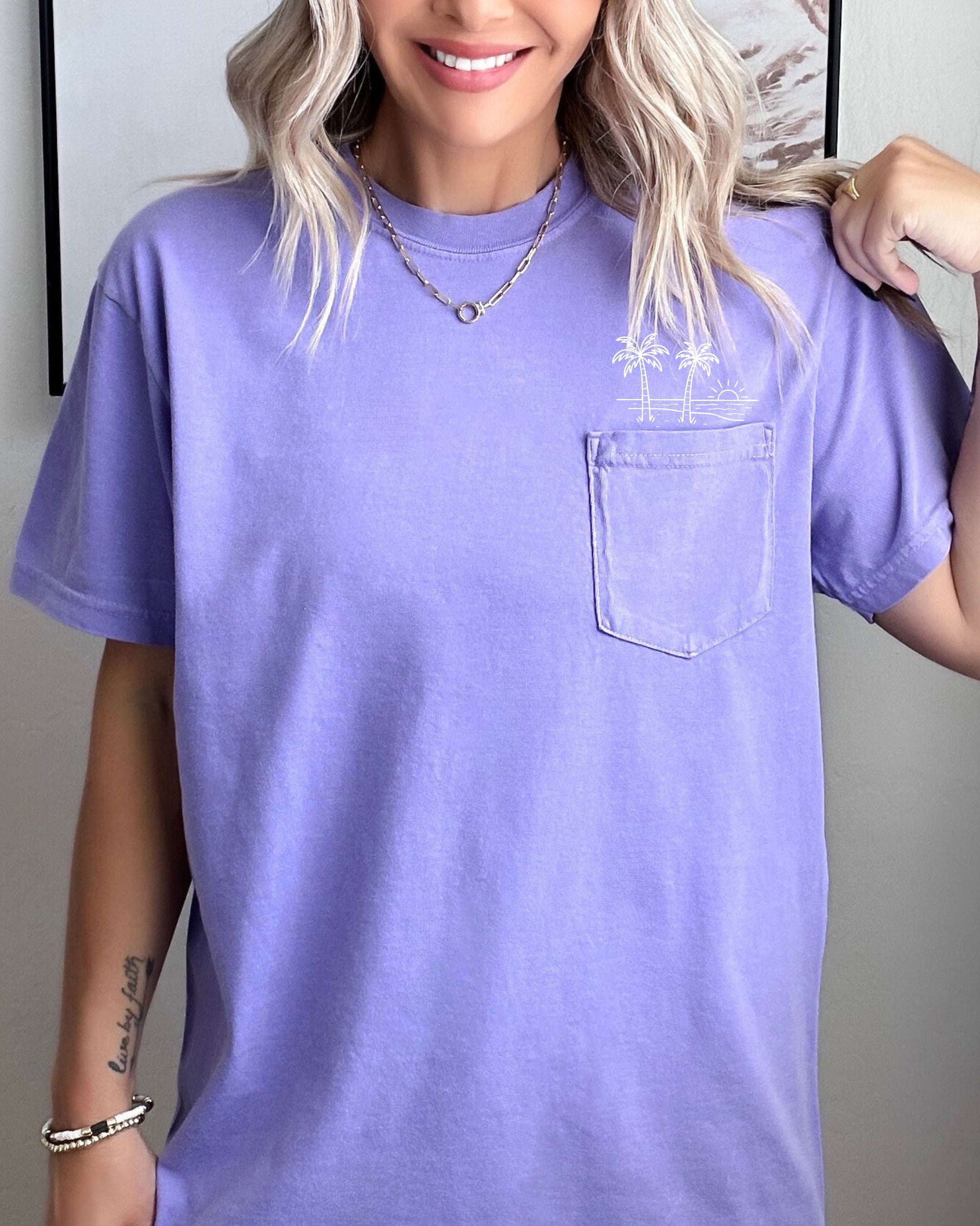 Palm Tree & Beach Comfort Colors Pocket T-Shirt