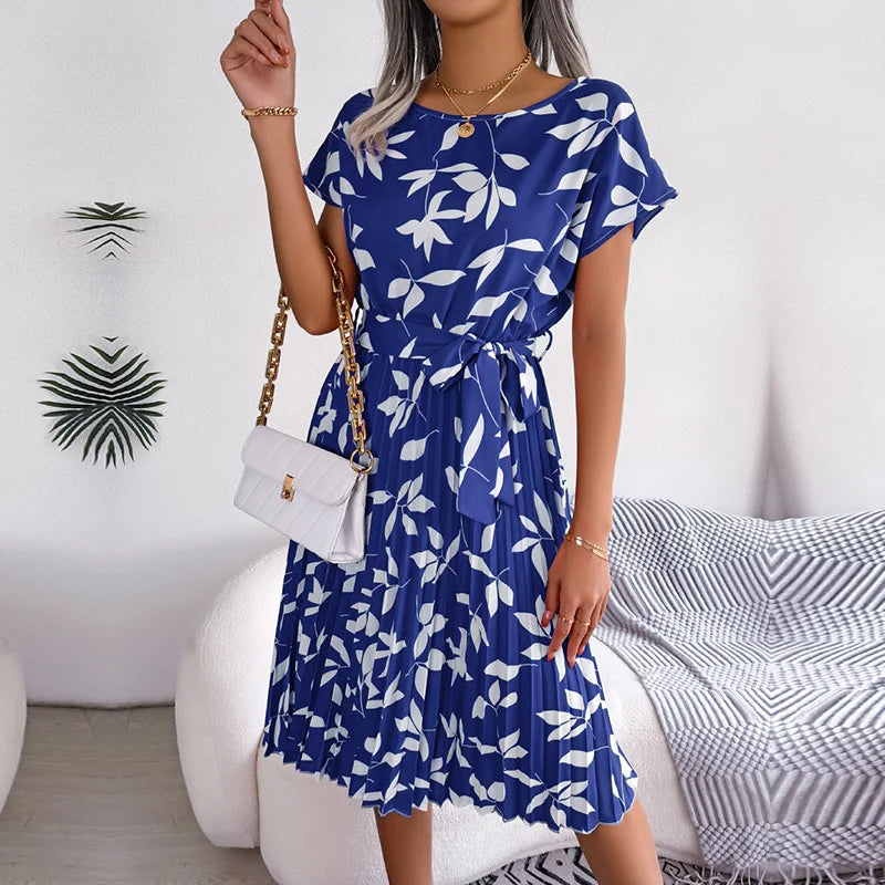 Women's Chic Floral Pleated A Line Dress