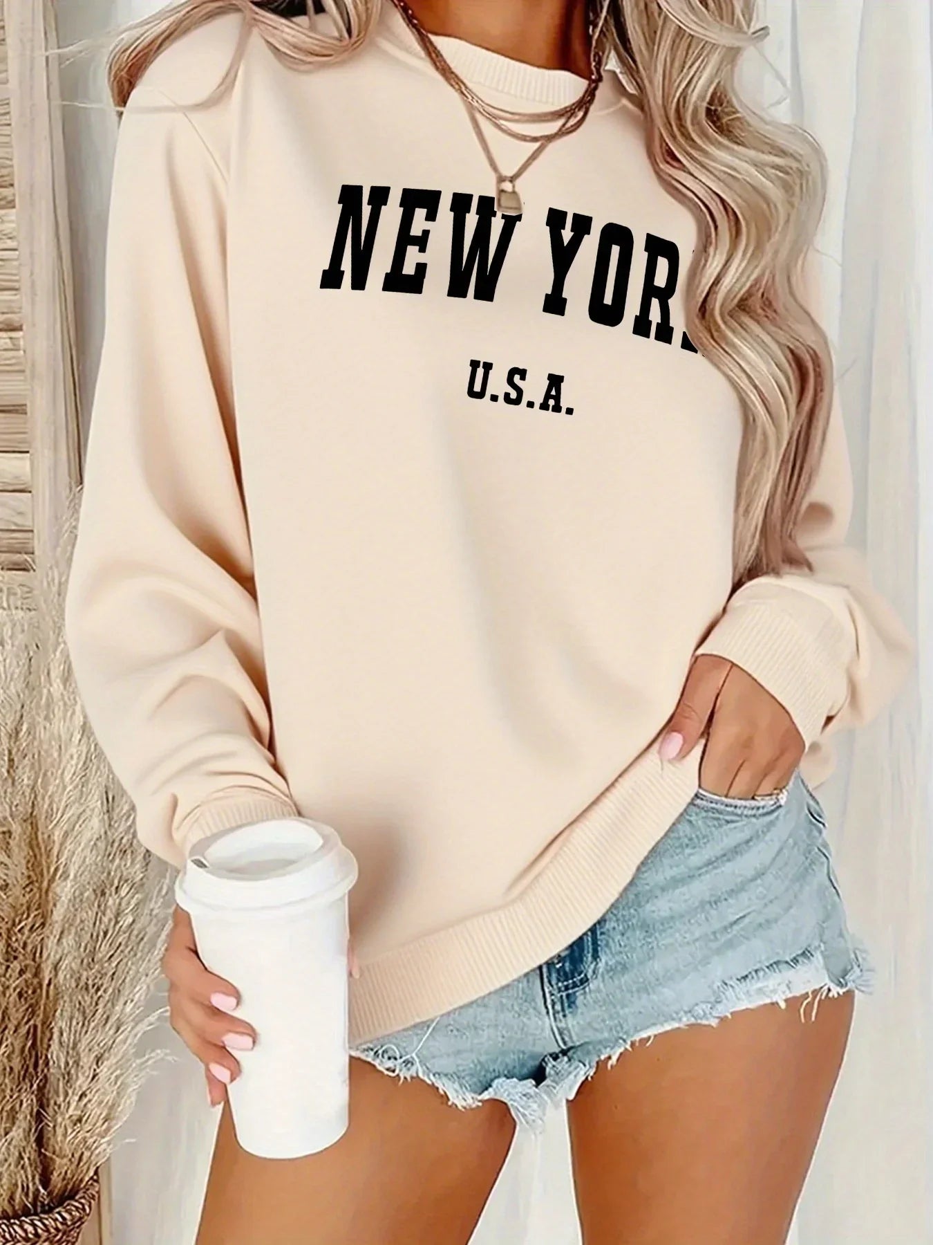Women's Casual USA Print Pullover Sweatshirt