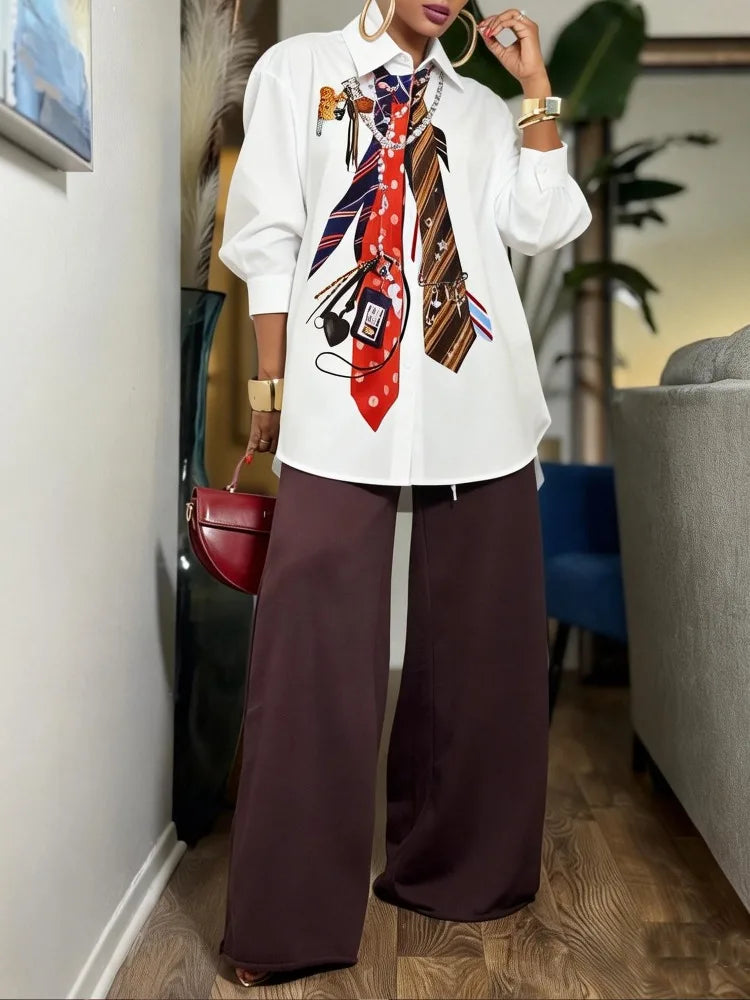 New Trendy Tie Printed White Shirts for Women