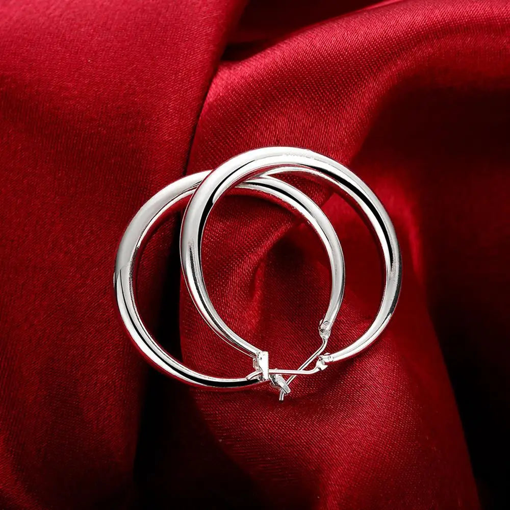 Sterling Silver Earrings Simple Round Circle Hoop Earrings for Woman