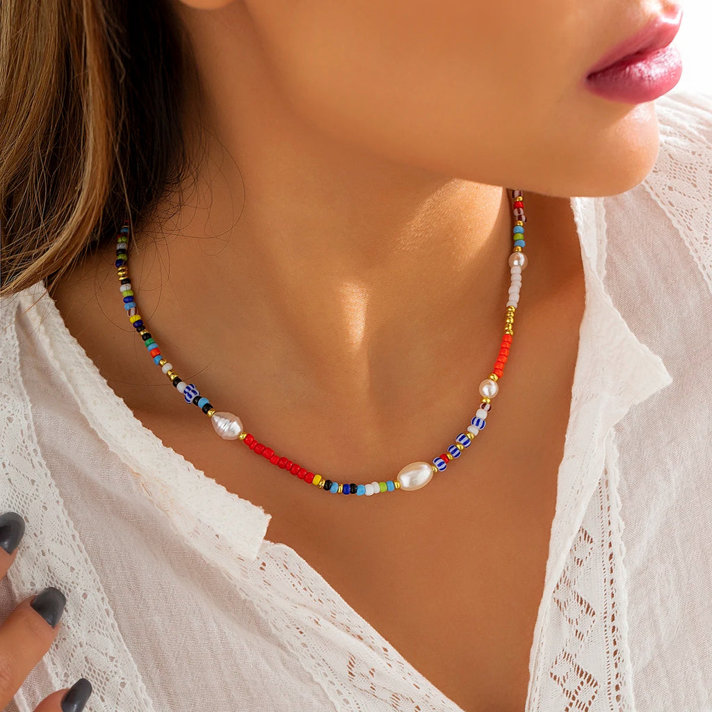Fashion Colorful Seed Beads Chain Choker Necklace