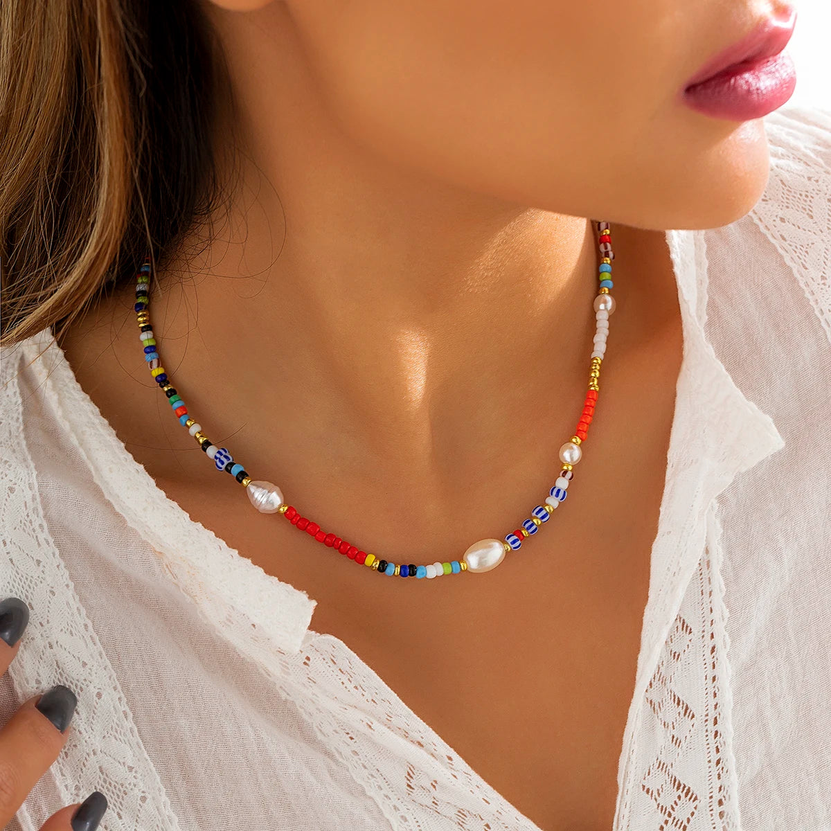 Fashion Colorful Seed Beads Chain Choker Necklace