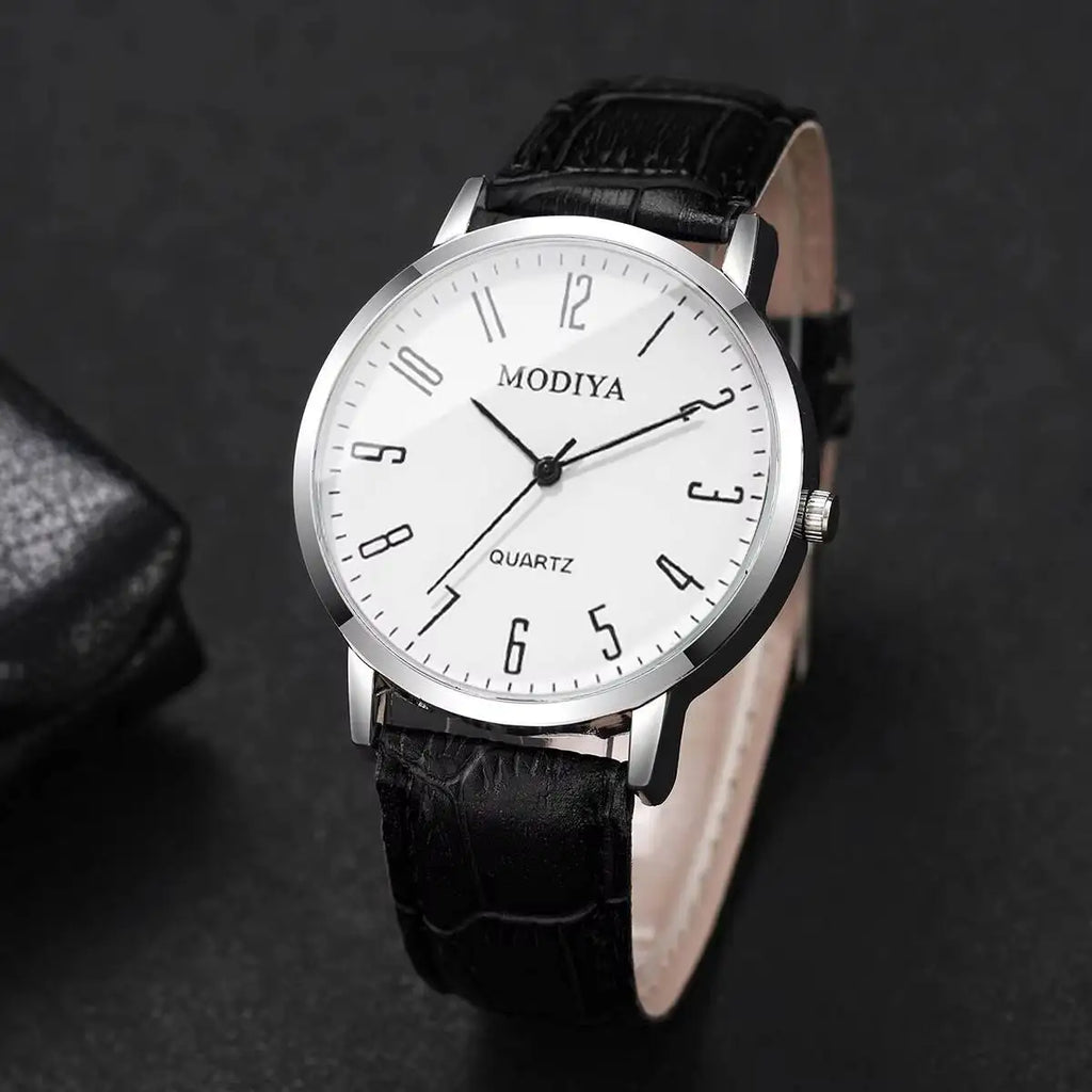 Men's 3PCS Set Leather Strap Quartz Watch