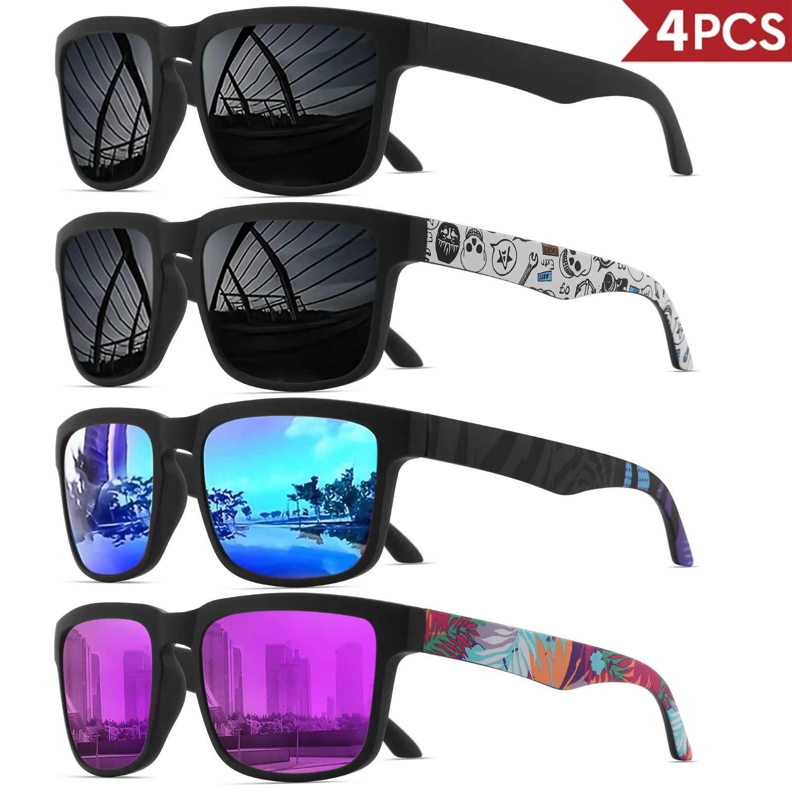 4PCS Square Sunglasses Designer Pattern