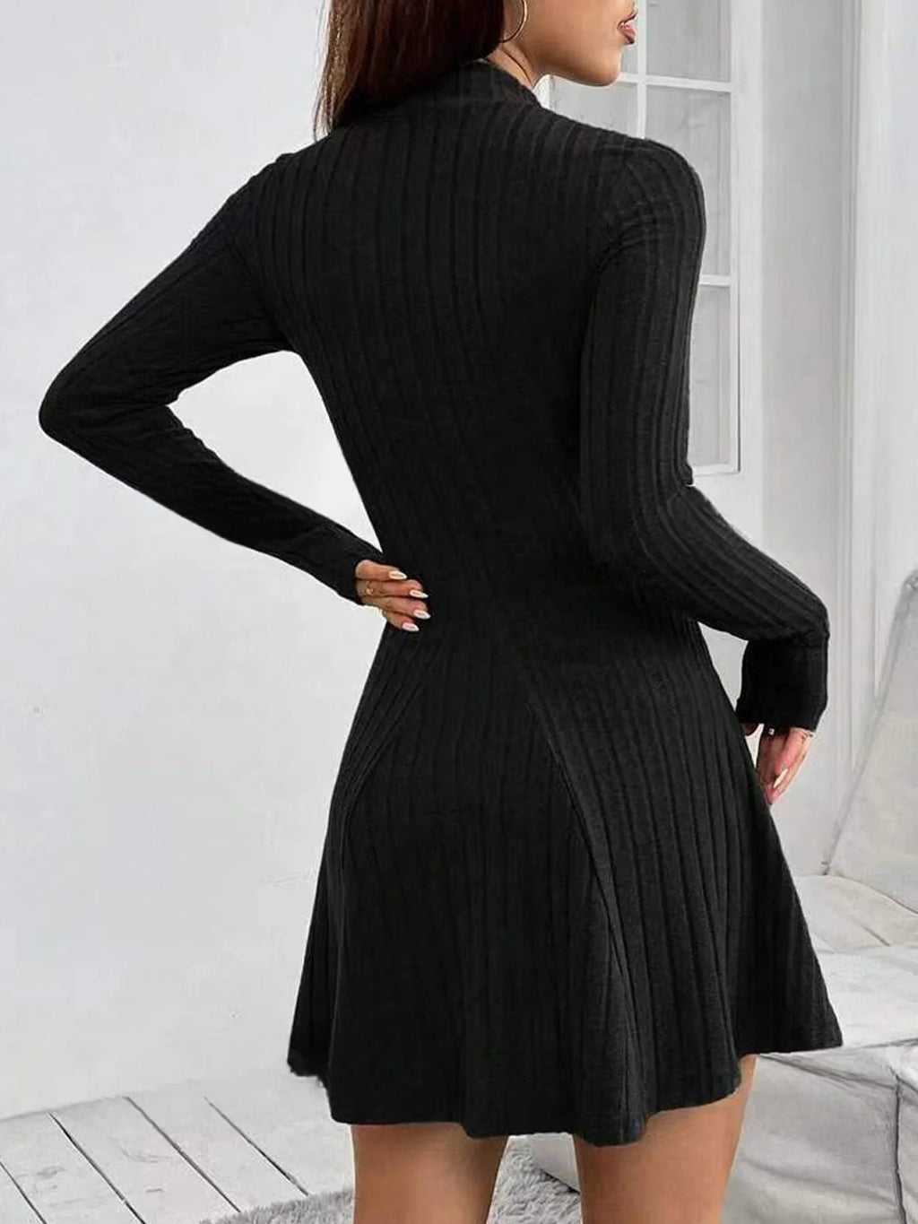 Women's slim fit half high collar A-line Dress