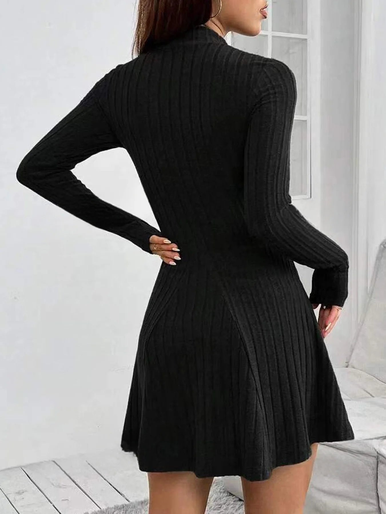 Women's slim fit half high collar A-line Dress