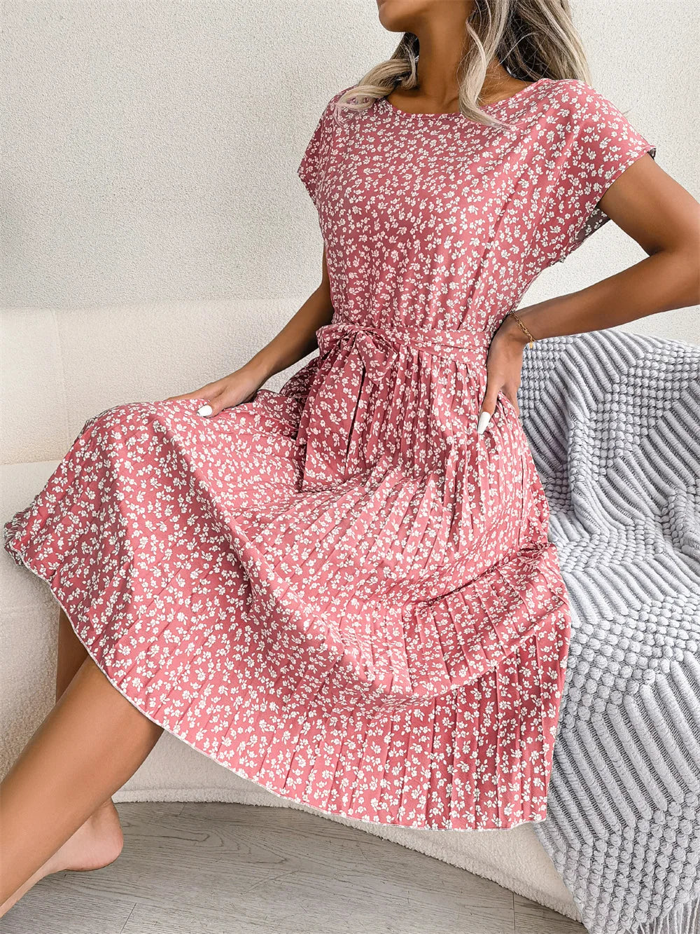 Women's Chic Floral Pleated A Line Dress