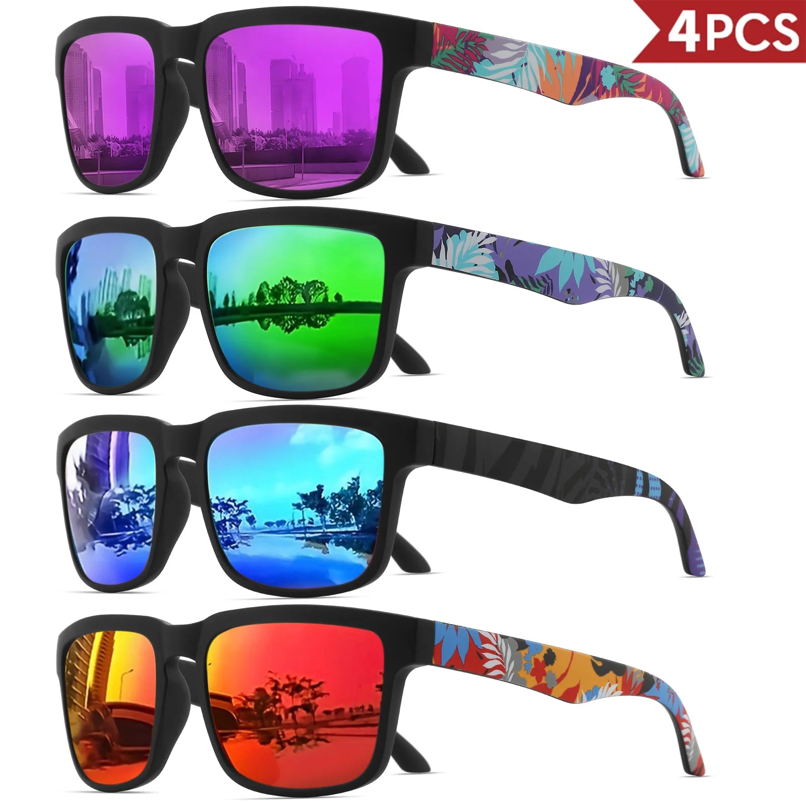 4PCS Square Sunglasses Designer Pattern