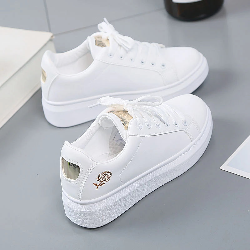 Women's White Lace-Up Sneakers