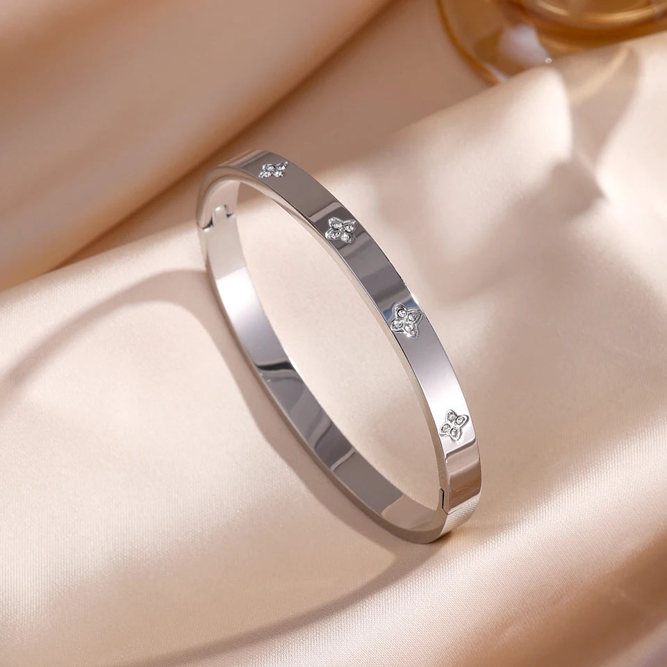 Five pc Sparkling Zirconia Stainless Steel Bracelet Set