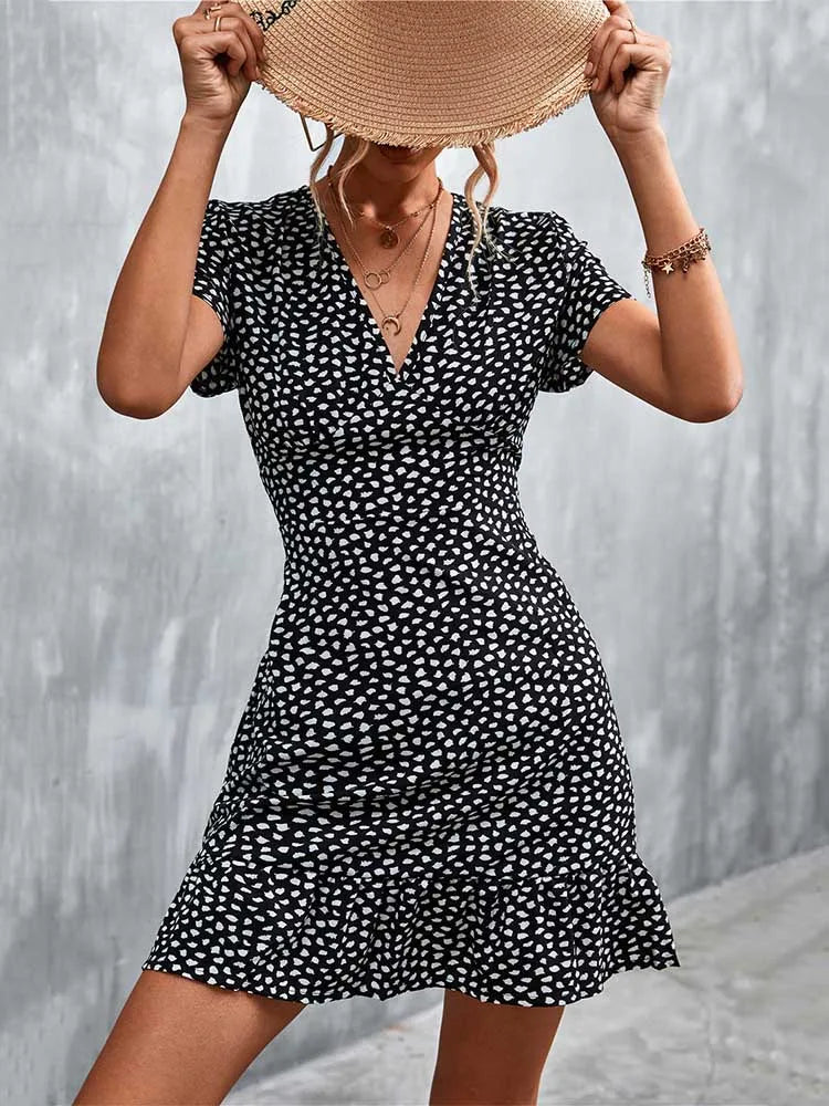 Women's V Neck Print Floral Party Dress