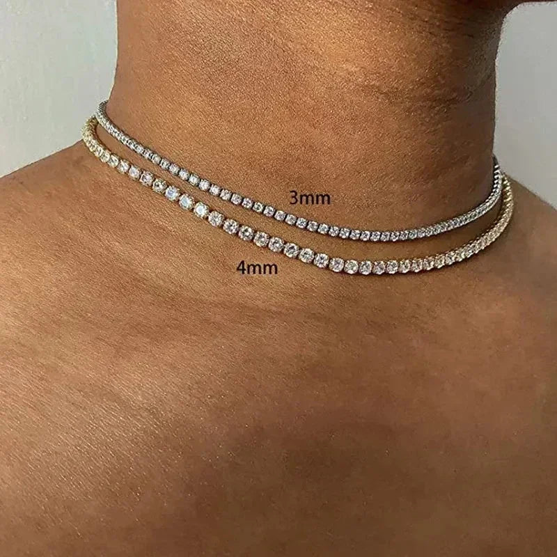 New S925 Sterling Silver Hip Hop Full CZ Choker Chain Necklace For Women