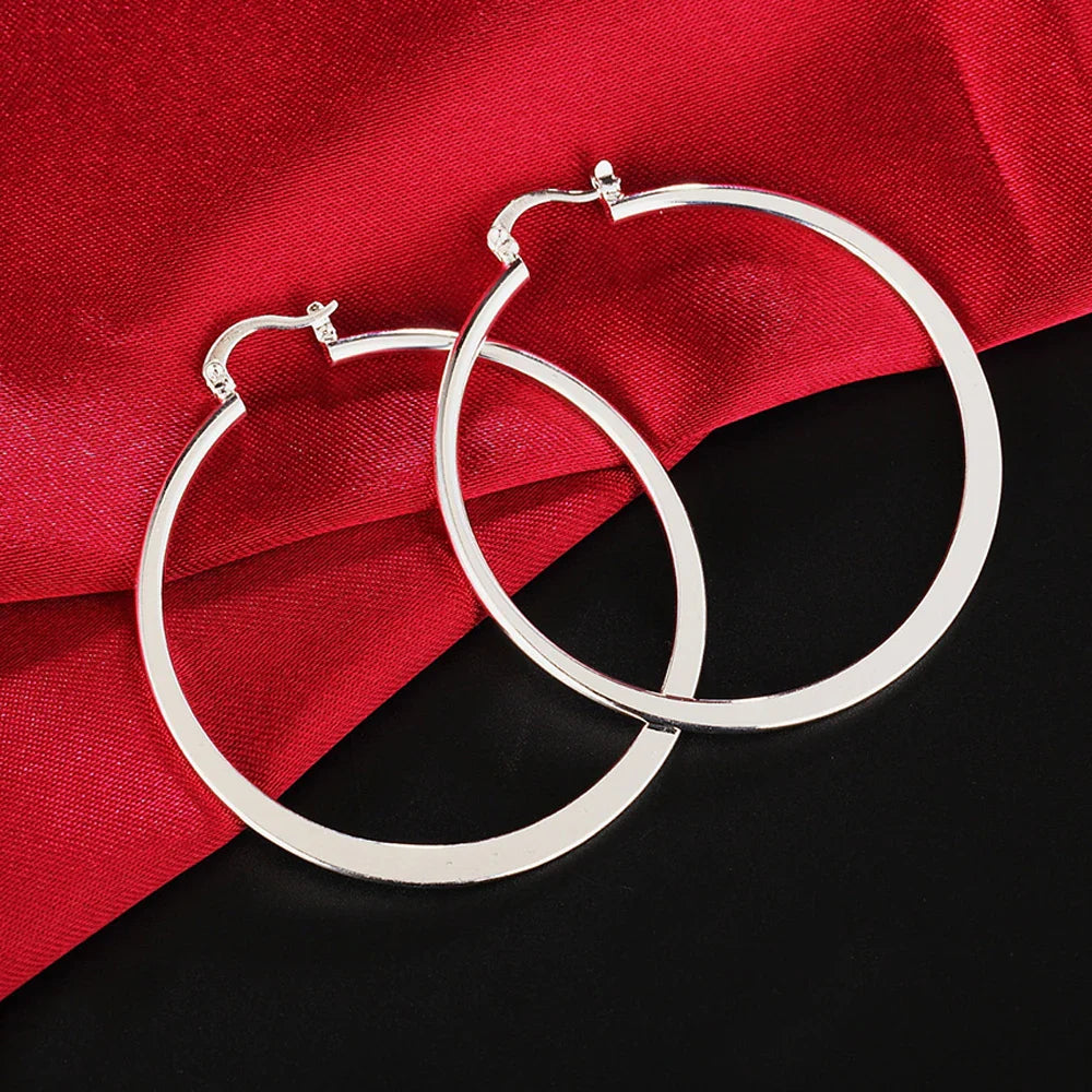 Sterling Silver Earrings Simple Round Circle Hoop Earrings for Woman