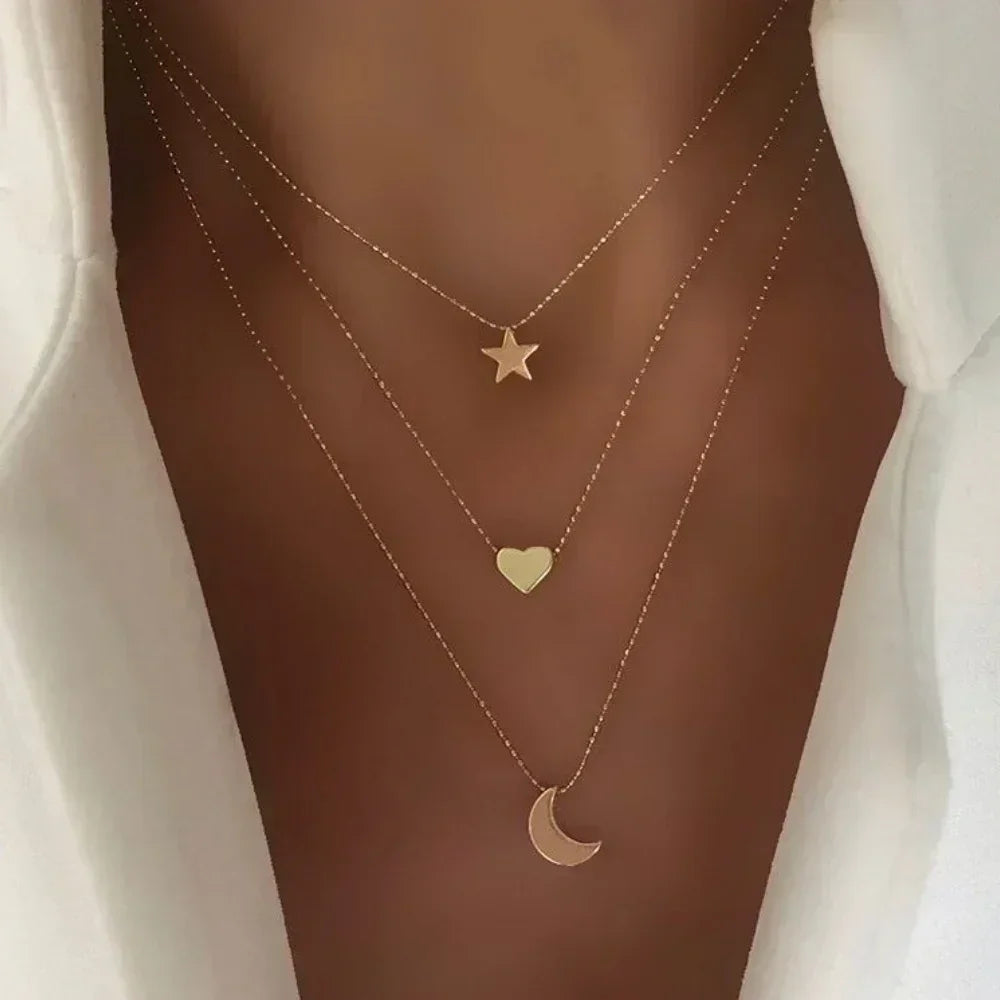 3pcs Gold Charm Necklace for Women Star Pearl Cross Pendant Necklaces