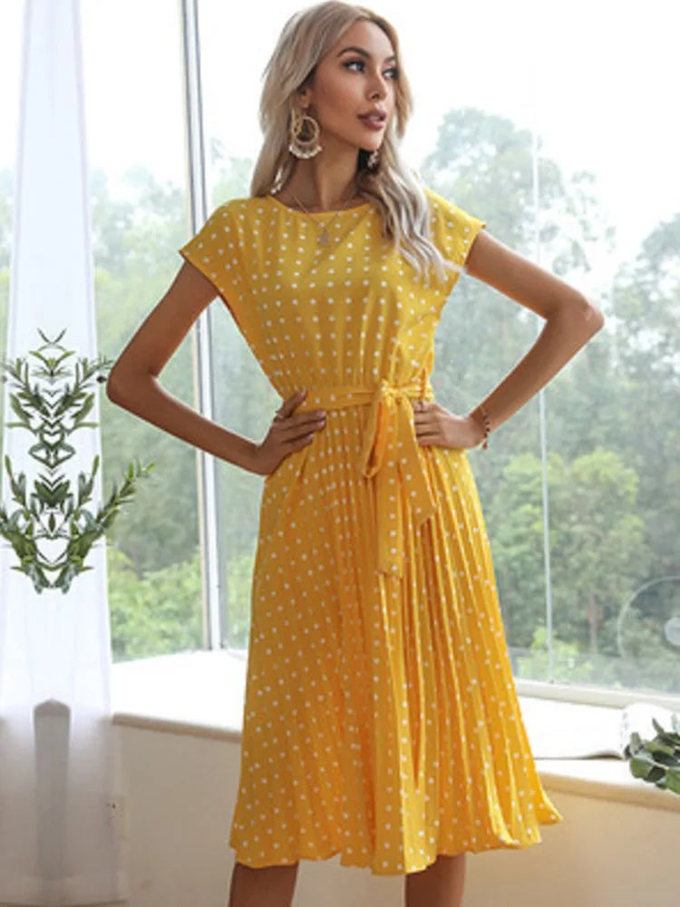 Polka Dots Sleeveless Pleated Dresses for Women