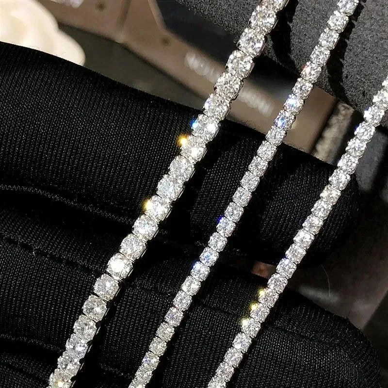 New S925 Sterling Silver Hip Hop Full CZ Choker Chain Necklace For Women