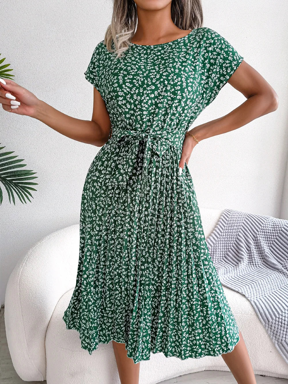 Women's Chic Floral Pleated A Line Dress