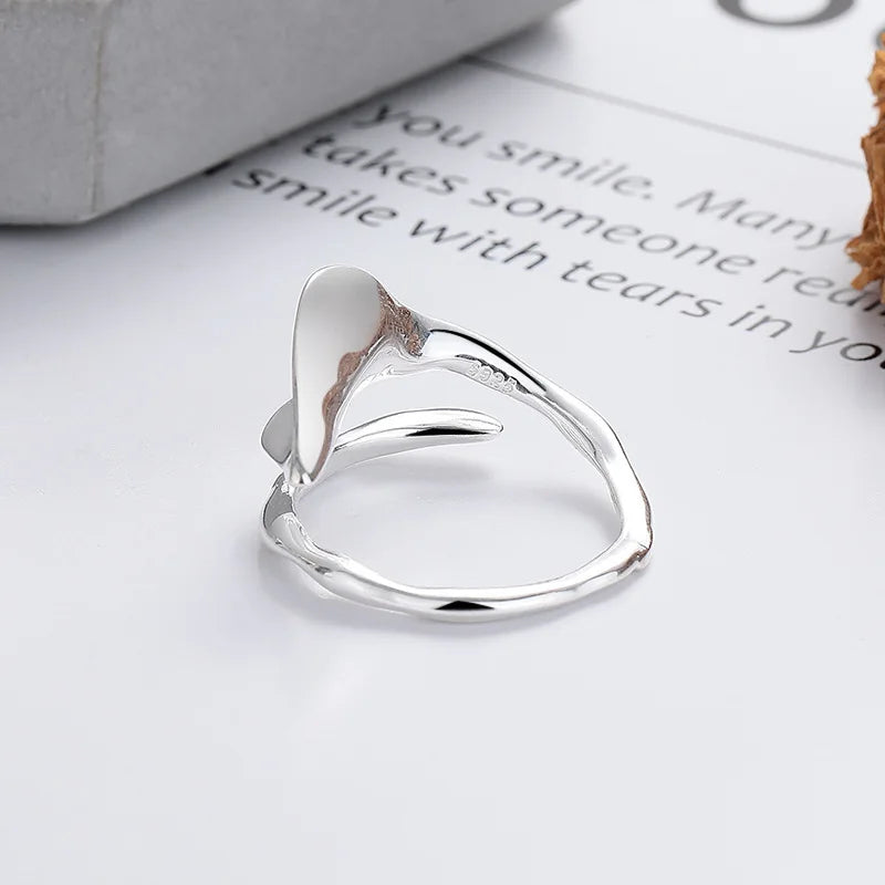 925 Sterling Silver Smooth Surface Leaf Rings for Women