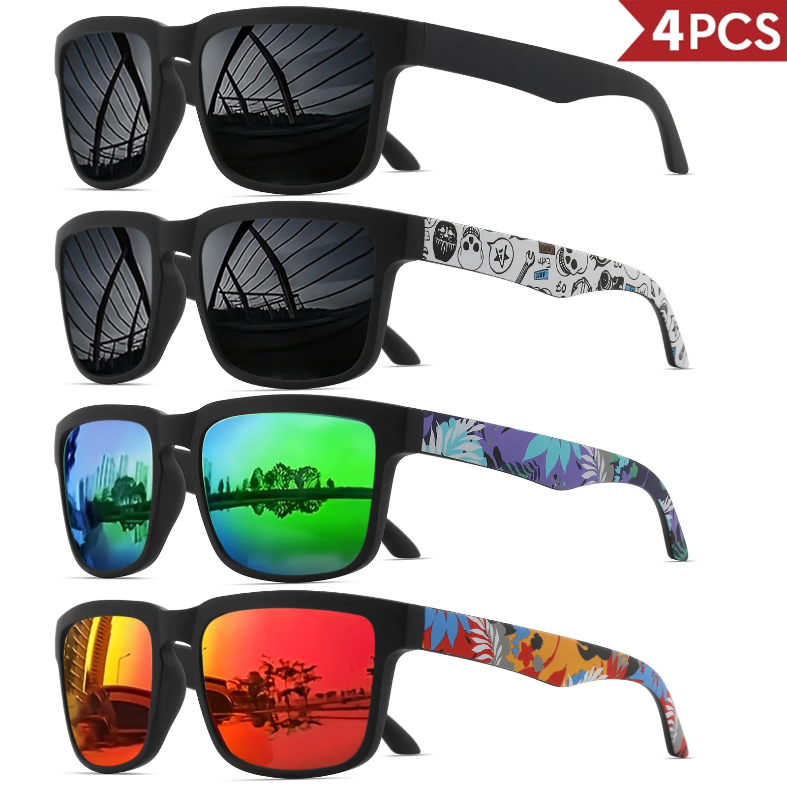 4PCS Square Sunglasses Designer Pattern