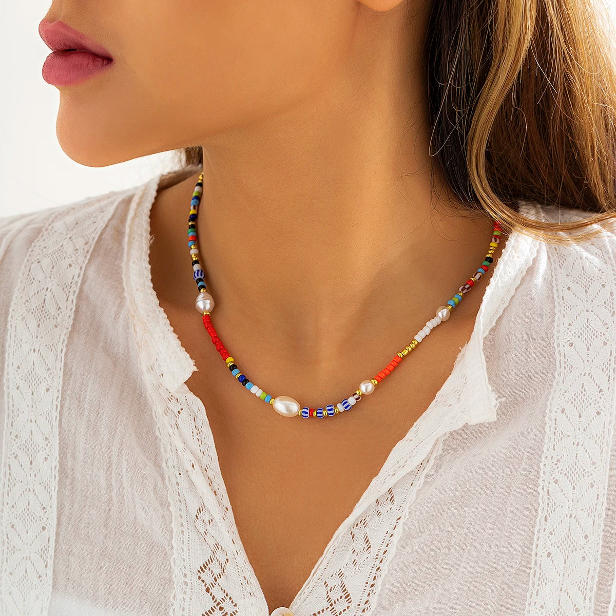 Fashion Colorful Seed Beads Chain Choker Necklace
