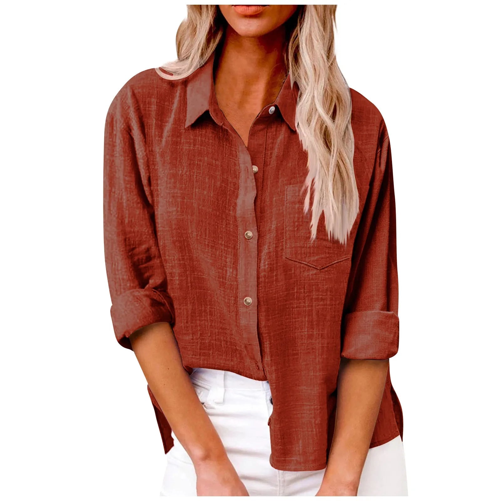 Women’s Long Sleeve Solid Color Dress Shirt